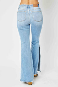 Judy Blue Full Size Mid Rise Raw Hem Slit Flare Jeans pants Krazy Heart Designs Boutique   