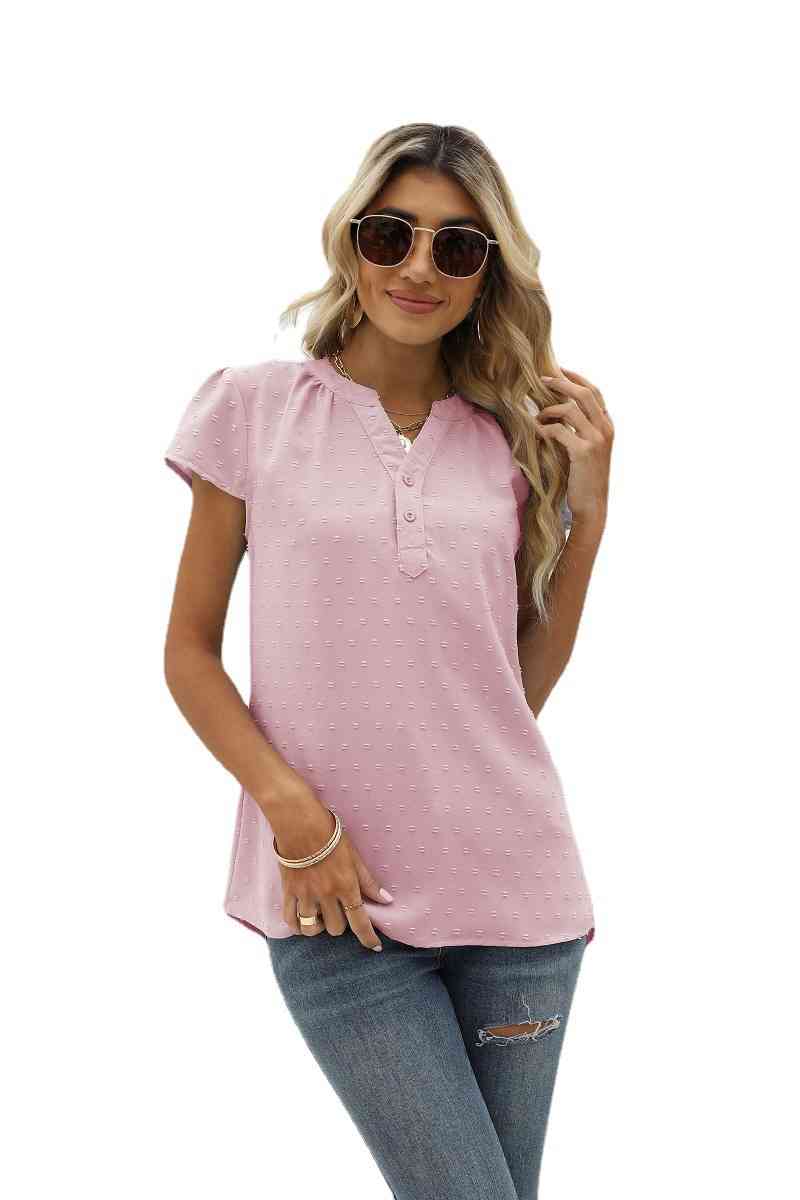 Swiss Dot Notched Neck Short Sleeve Top (9 Colors)  Krazy Heart Designs Boutique   