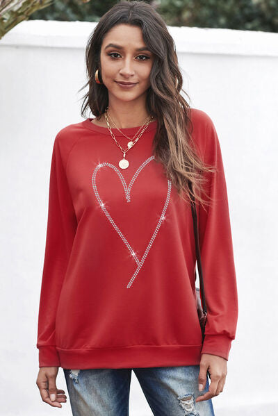 Heart Round Neck Long Sleeve Sweatshirt Shirts & Tops Krazy Heart Designs Boutique Scarlet S 