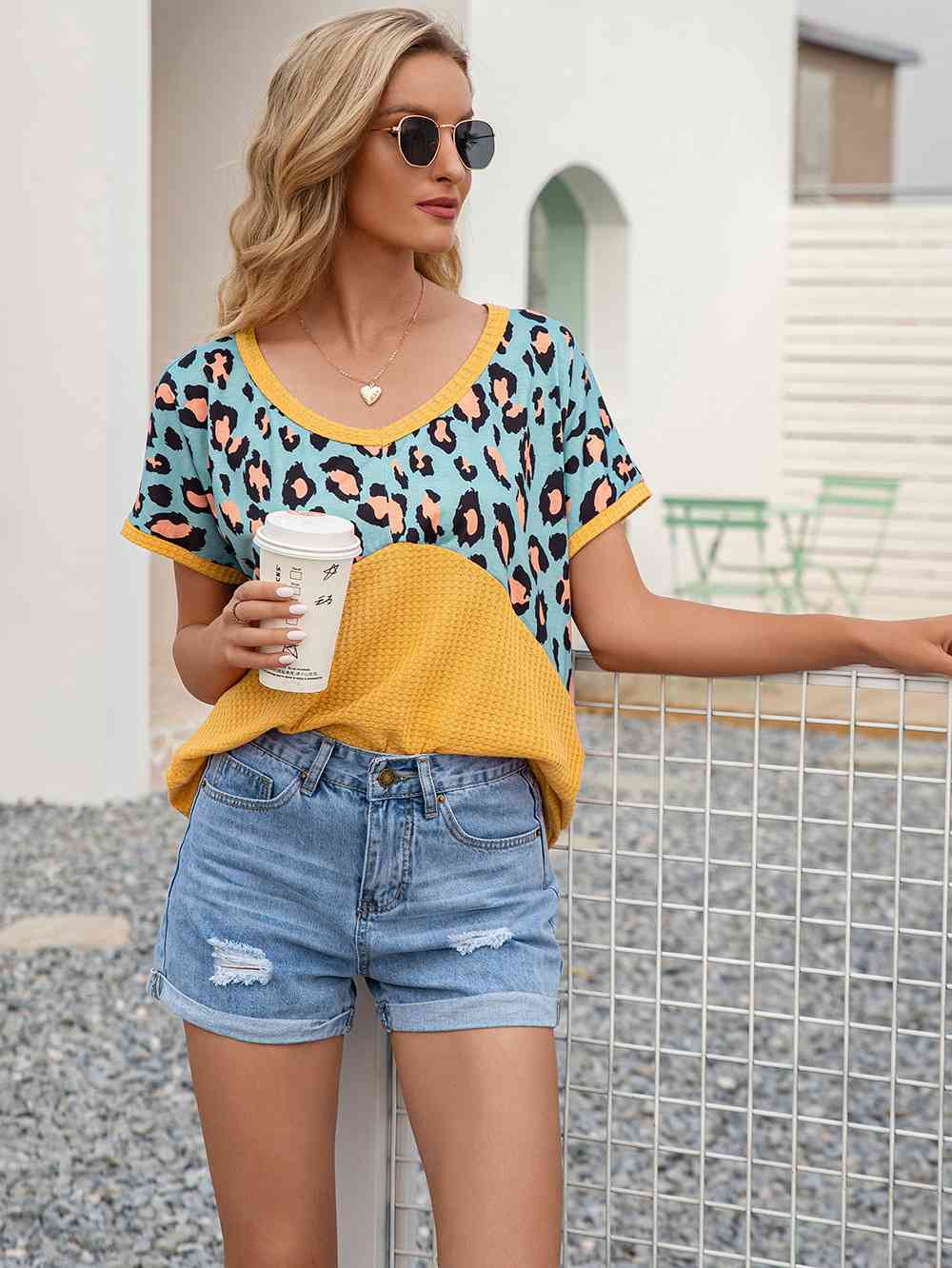 Leopard Waffle-Knit Short Sleeve Top (4 Colors) Shirts & Tops Krazy Heart Designs Boutique   