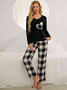 Plaid Heart Top and Pants Lounge Set Loungewear Krazy Heart Designs Boutique Black/White S 