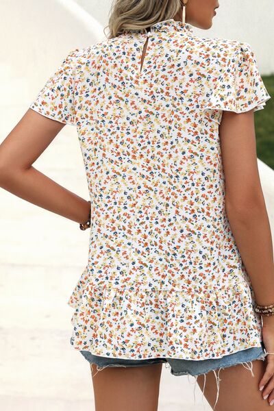 Ditsy Floral Mock Neck Short Sleeve Top (4 Colors) Shirts & Tops Krazy Heart Designs Boutique   