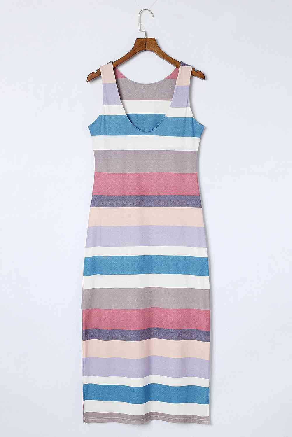 Striped Slit Sleeveless Maxi Dress  Krazy Heart Designs Boutique   