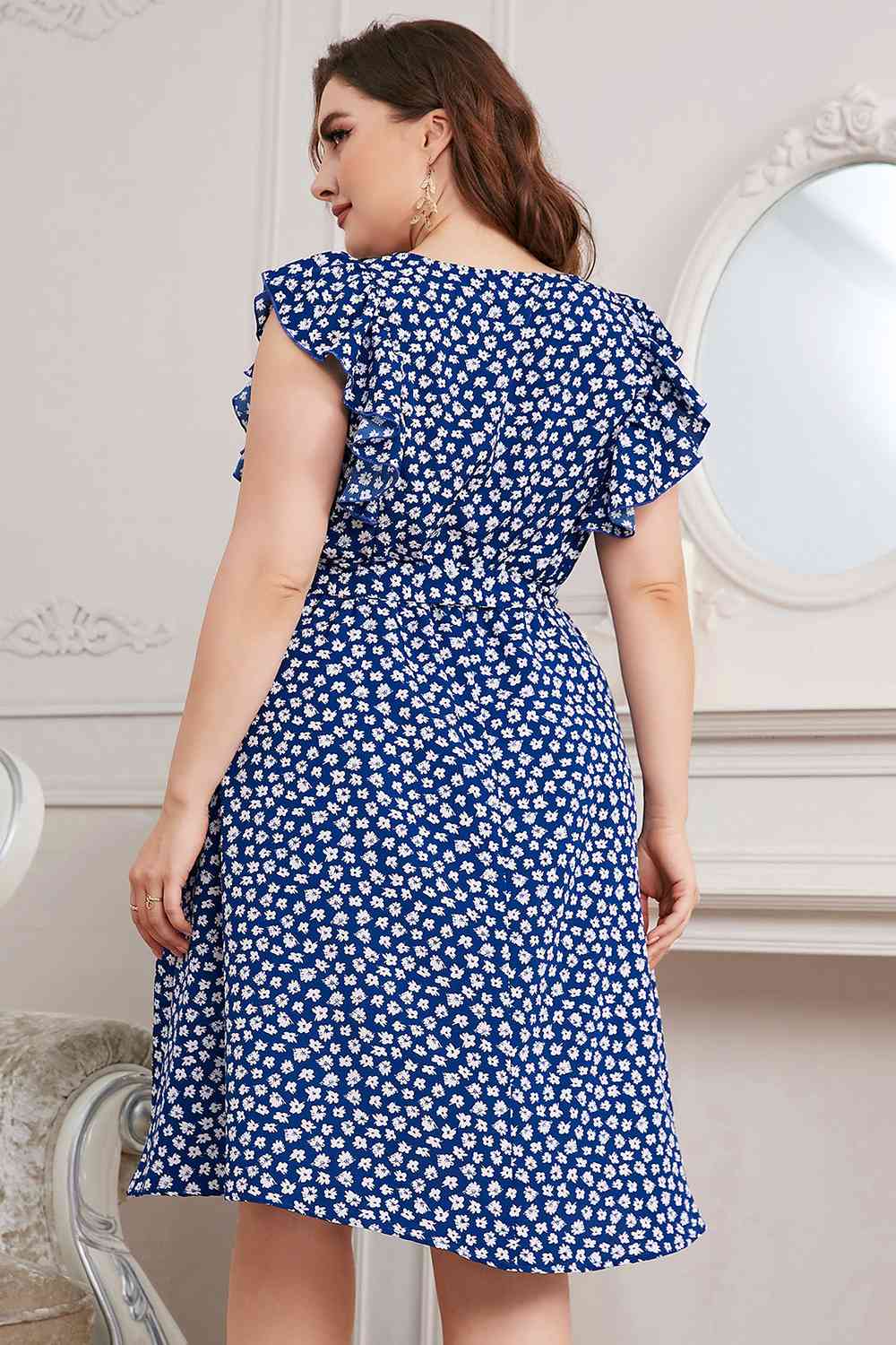 Plus Size All Over Print Round Neck Tie Waist Dress  Krazy Heart Designs Boutique   