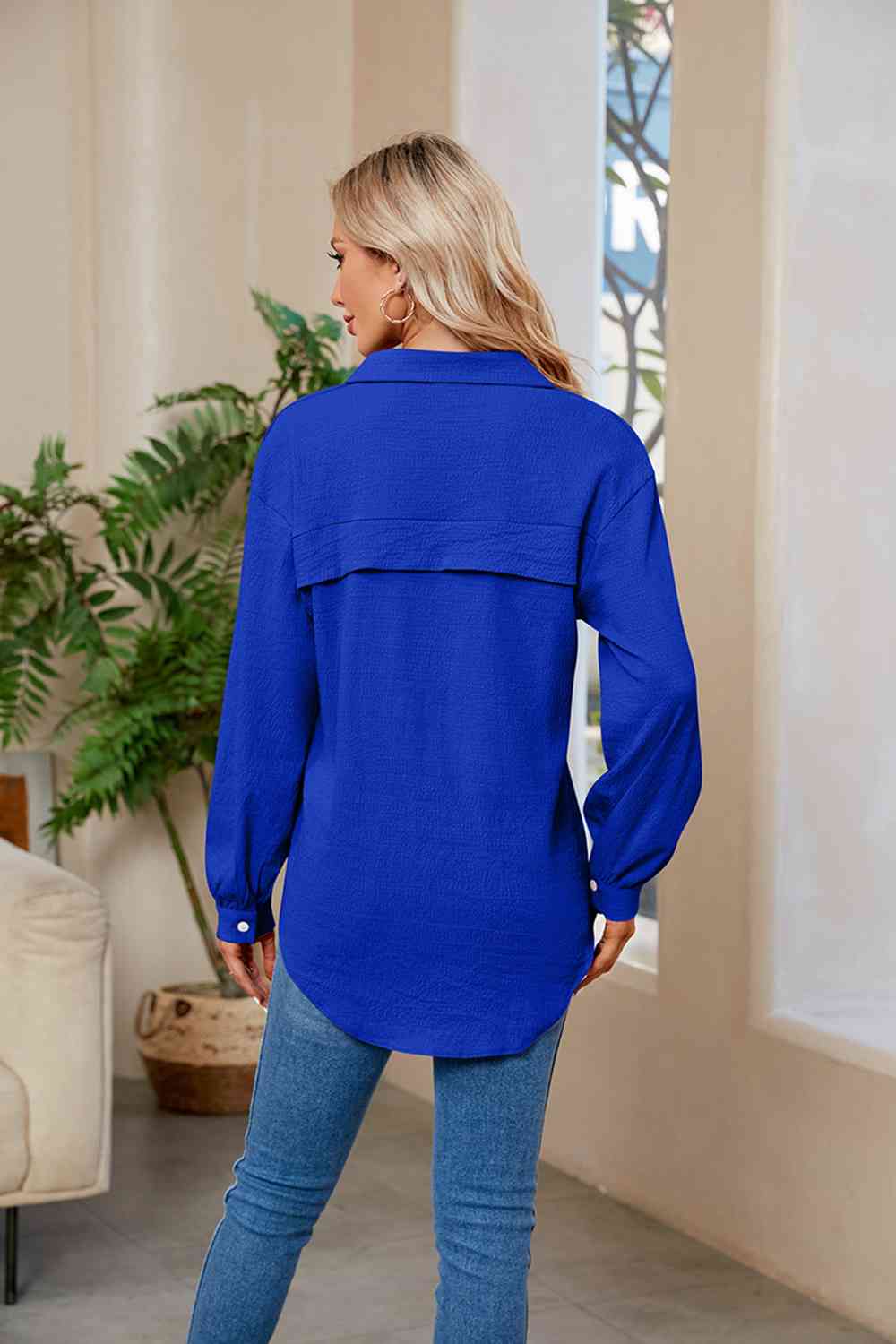 Collared Neck Buttoned Long Sleeve Shirt (4 Colors) Shirts & Tops Krazy Heart Designs Boutique   