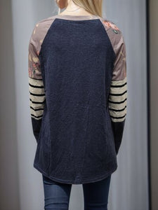 Striped Round Neck Raglan Sleeve T-Shirt Shirts & Tops Krazy Heart Designs Boutique   