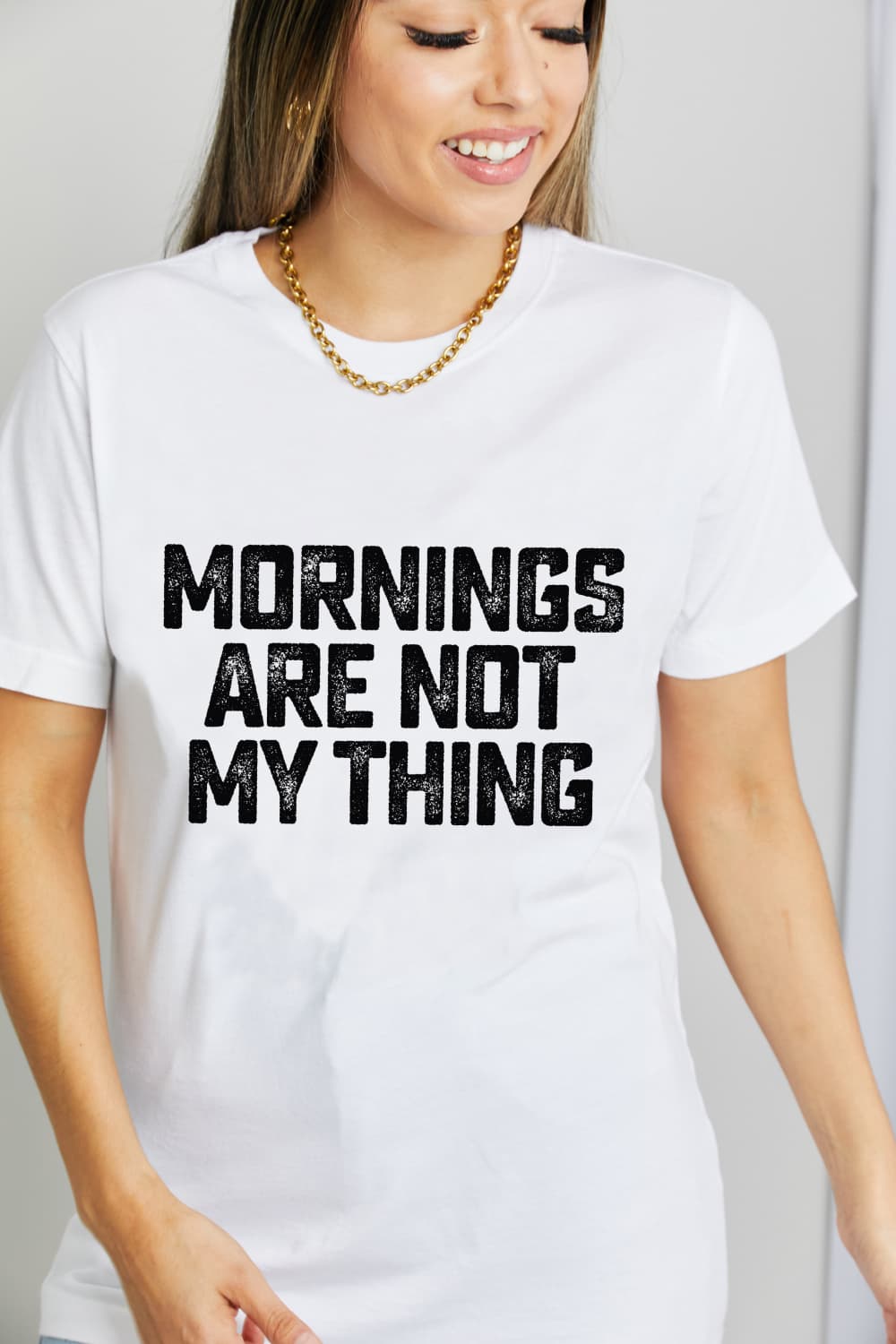 Simply Love Full Size MORNINGS ARE NOT MY THING Cotton T-Shirt (2 Colors)  Krazy Heart Designs Boutique Bleach S 