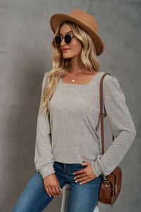 Heathered Square Neck Long Sleeve Top (7 Colors)  Krazy Heart Designs Boutique   