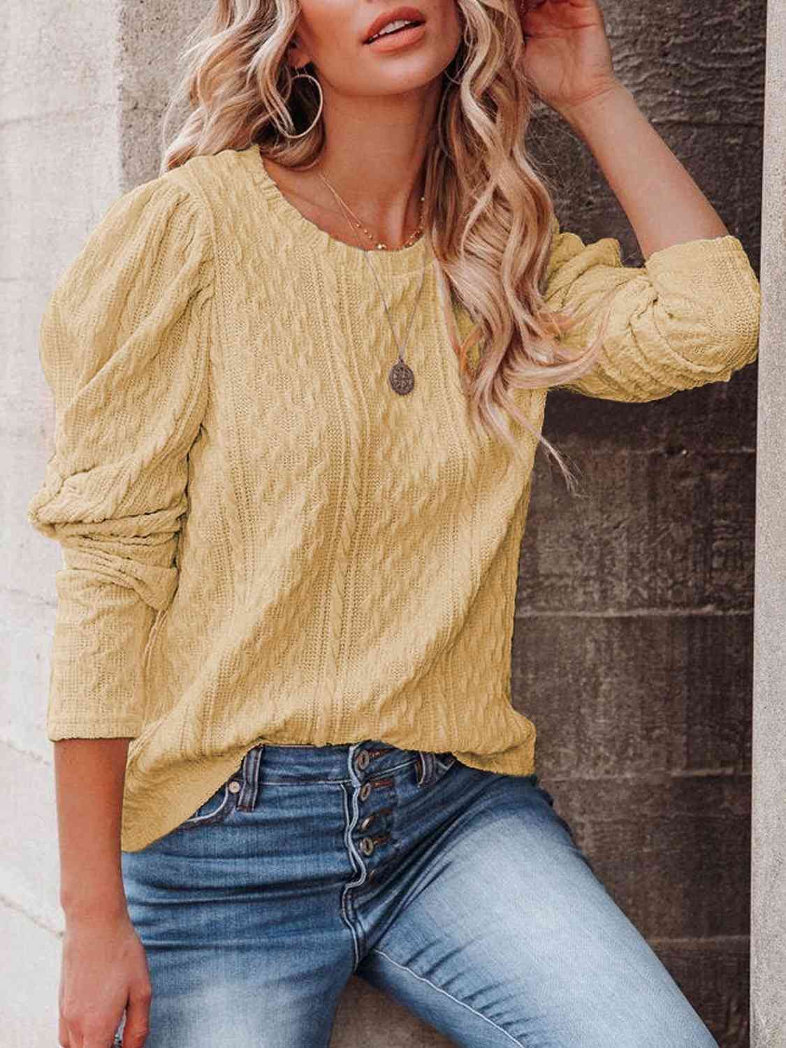 Round Neck Puff Sleeve Knit Top (5 Colors) Shirts & Tops Krazy Heart Designs Boutique   