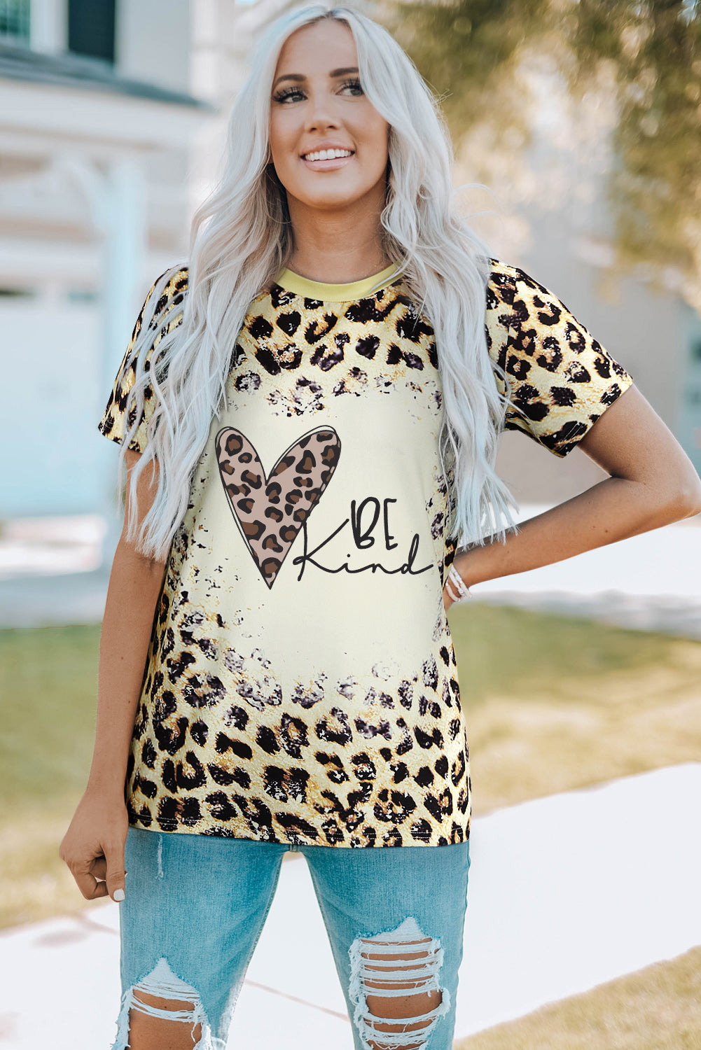 KHD BE KIND Heart Leopard Print Round Neck Tee  Krazy Heart Designs Boutique Leopard S 