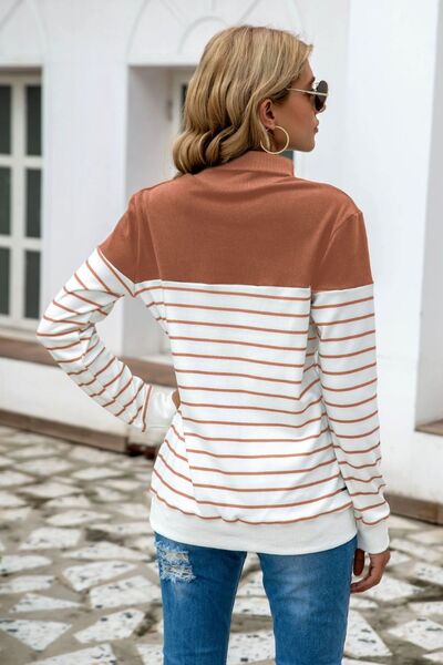 Striped Contrast Turtleneck Sweater (5 Colors) Shirts & Tops Krazy Heart Designs Boutique   