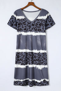 Leopard Print Color Block V-Neck Short Sleeve Dress  Krazy Heart Designs Boutique   