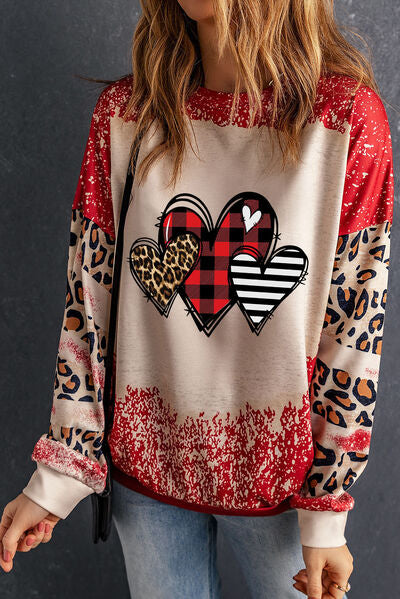 Heart Leopard Print Round Neck Sweatshirt Shirts & Tops Krazy Heart Designs Boutique   