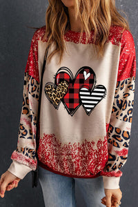 Heart Leopard Print Round Neck Sweatshirt Shirts & Tops Krazy Heart Designs Boutique   